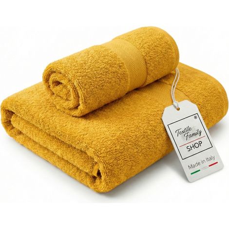 Coppia Asciugamani Viso e Ospite Oro - Spugna 100% Cotone 450 g/m² Made in Italy