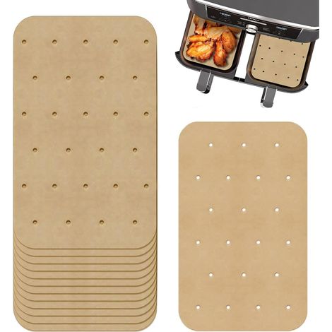 150PCS Papier Cuisson Air Fryer 20,5x14cm, Papier Sulfurisé Rectangulaires Doublures en Papier Sulfurisé pour Friteuse à Air Papier Sulfurisé Perforé Papier à Huile de Cuisson Revêtement (1/5)