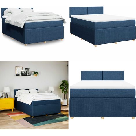 vidaXL Sommier à lattes de lit avec matelas Bleu 140x190 cm Tissu (1/5)