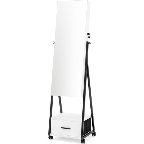 Mobile portagioie con ruote e cassetto 42 x 38 x 157 cm spazio di archiviazione ottimizzato stile moderno MDF bianco 200010399