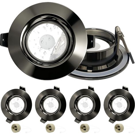 Lot de 4 Spot Encastrable GU10 Set, IP65 Aluminium Cadre Spot LED Encastrable avec Douille GU10, Anti-Éblouissement, Gris Anthracite Rond Cadre de Spots de Plafond Trou 65-75mm pour Extérieur (1/5)