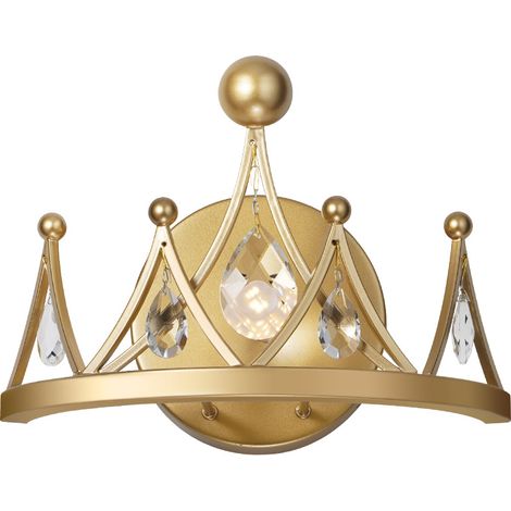 Gold wall sconce with metal and crystal crown, modern bedside lamp for bedroom, suitable for living room decoration (1/4)