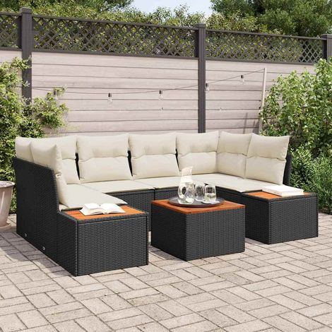 Conjunto de sofás de jardín 6 uds. Negro Poliratán vidaXL (1/5)