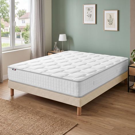 Ensemble matelas ressorts mémoire de forme H24 sommier kit beige 140 x 200 (1/5)