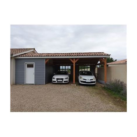 Cpbf – Abri voiture bois douglas 550x500cm – Carport adossé 2 pentes – Hauteur de passage 250cm – Label PEFC – Montage simple 2 jours (1/4)