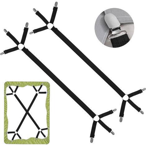 Tendeur Drap Housse Élastiques Ajustables Attache avec Pinces Métalliques Sangle pour draps Matelas 2 Pièces (1/5)