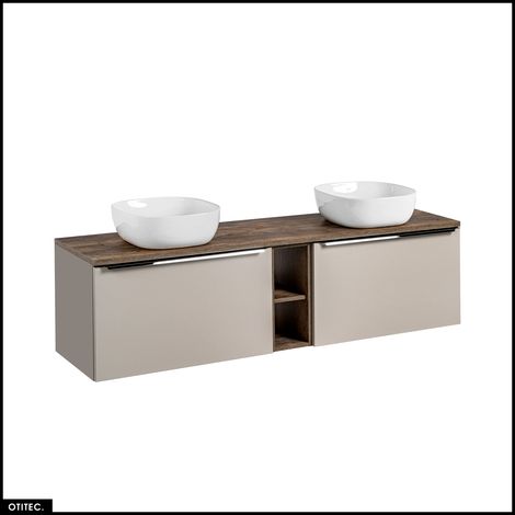 Meubles sous vasque - 180 cm - avec 2 Vasques à poser et Plan - BOLD TAUPE (1/5)