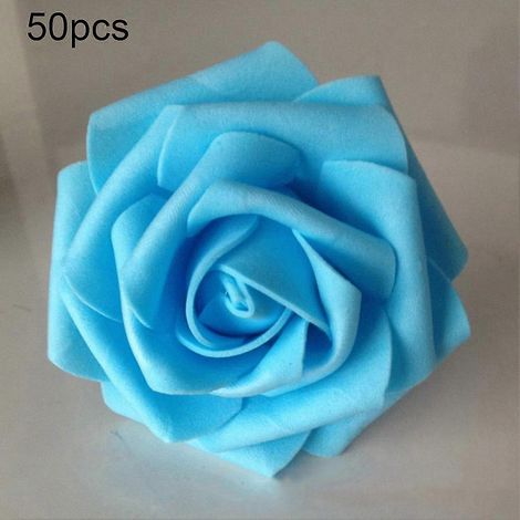 50 roses artificielles en mousse pour bouquet de mariée à faire soi-même, décoration de fête, bleu ciel-AquaForge (1/3)