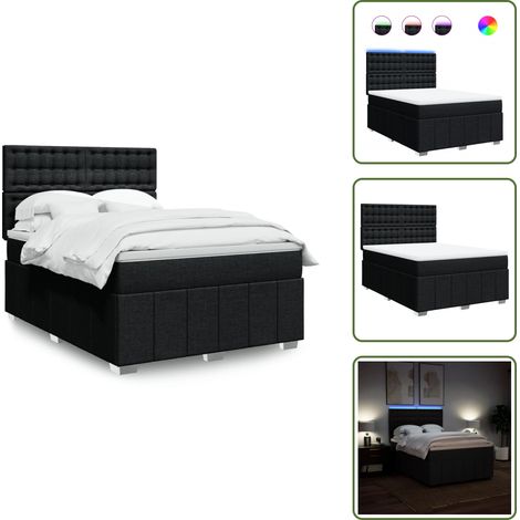 vidaXL Sommier à lattes de lit avec matelas Noir 140x200 cm Tissu (1/5)