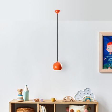 Lustre orange élégant, hauteur réglable 20-111 cm, corps en métal, abat-jour Ø 15 cm, douille E27, pour les espaces de vie modernes, indice IP20 (1/5)