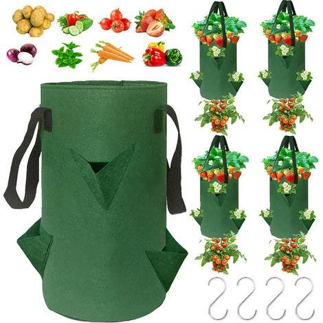 Filiyano-Lot de 4 sacs de culture suspendus de 3 gallons (11,4 litres) avec 6 trous de plantation et crochets pour tomates, légumes et fraises (1/5)