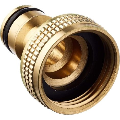 - Connettore per rubinetto - Attacco rapido - Filettatura 20x27 - Ottone massiccio resistente alla corrosione - Per irrigazione da giardino - Colore ottone - 20x27 (1/5)