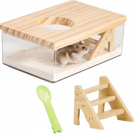 Boîte de Bain de Sable en Acrylique pour Hamster, Bain de Sable, avec échelle et Pelle, pour Hamsters, Souris, Chinchillas, Petits Animaux (1/5)