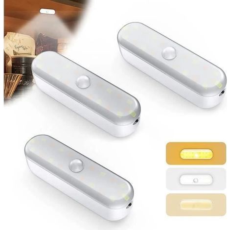 Set di 3 luci notturne, luce LED per armadio con sensore di movimento, luce interna wireless ricaricabile tramite USB, luce per armadio (1/4)
