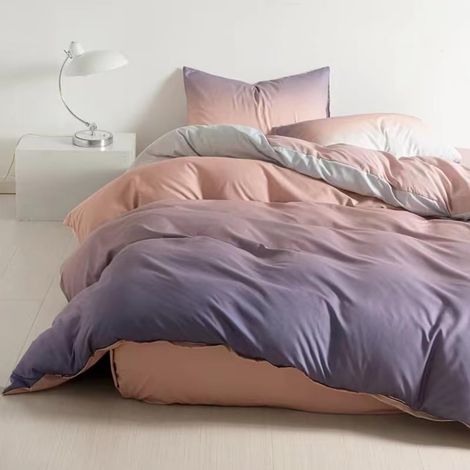 Parure de lit 135 x 200 cm - Violet - En microfibre - Housse de couette 135 x 200 cm - Avec taie d'oreiller - Infroissable - Moderne - Avec fermeture éclair (1/5)