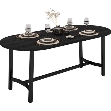 Table à manger 180x80x75cm pour 6 à 8 personnes, table rectangulaire à angles arrondis, style sobre, pieds en métal noir, robuste et pratique (1/5)