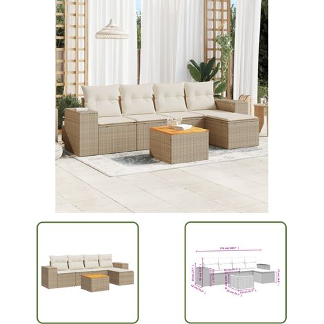 The Living Store 6-tlg. Garten-Sofagarnitur mit Kissen Beige Poly Rattan - Gartenmöbel - Esstischgarnituren - Outdoor Möbel - Lounge Set - Rattan Gartenmöbel (1/3)