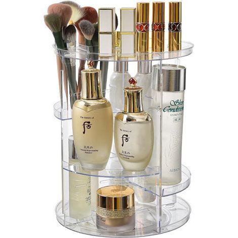Boîte de rangement en acrylique pour maquillage, coiffeuse transparente rotative pour soins de la peau et rouge à lèvres