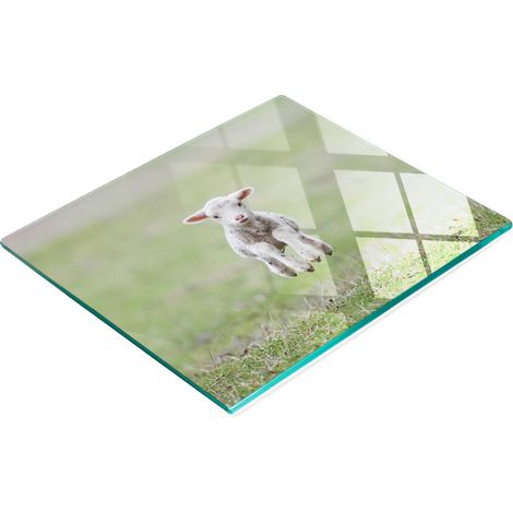Elegante y resistente tabla de vidrio con estampado de corderitos, 60x52 cm. (1/5)