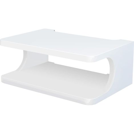 Routeur WiFi Boîte de Rangement Étagères Étagère pour Décodeur Etagere Murale TV Etagere Flottante Murale Multicouche Planche Bois Etagere Meuble Mural pour Console Set-Top Box/WiFi/DVD (Blanc) (1/5)