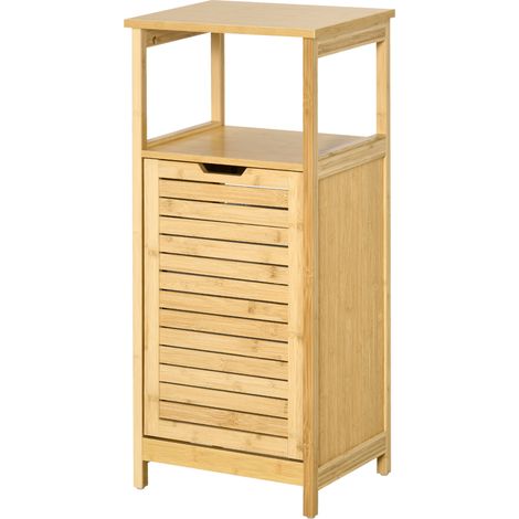 Mobiletto de salle de bain avec panier multi-usages pour le linge et les jouets, en MDF et en bambou, 40x30x86,5 cm (1/5)