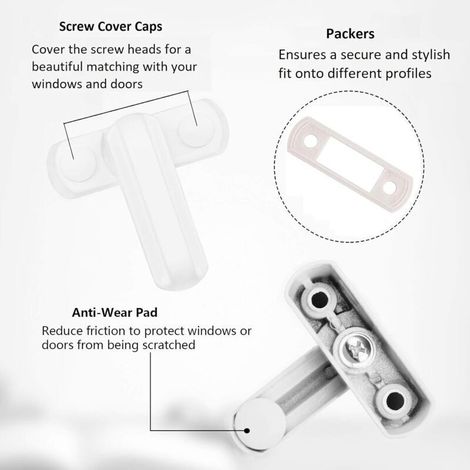 Verrou de fenêtre 4PCS en alliage de zinc – Finition blanche – Sécurité pour portes et fenêtres en PVC – Installation facile - Zinc-4PCS (1/3)