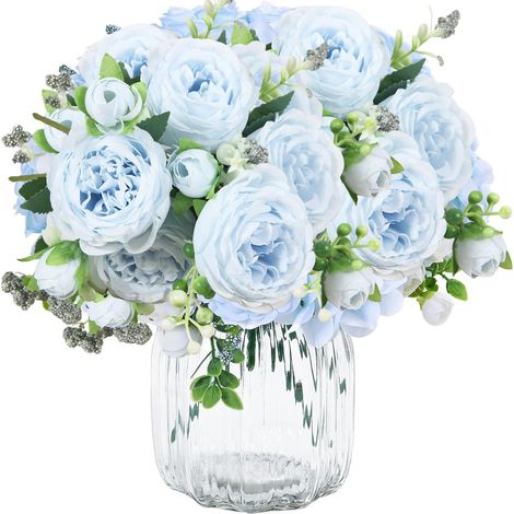 3 Bouquets Pivoine Artificielle 32cm Bouquet de Fleurs Artificielles Bleu Wedding Fleur en Soie Convient pour Mariages Décoration Intérieure Table Compositions Florales et Bureaux (1/5)