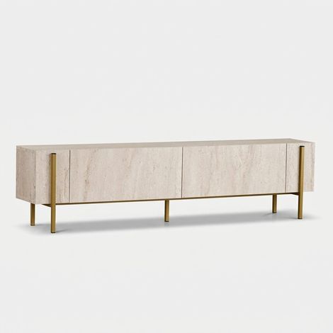 Porta TV da appoggio con ante e gambe in metallo oro Nexus - Beige (1/5)