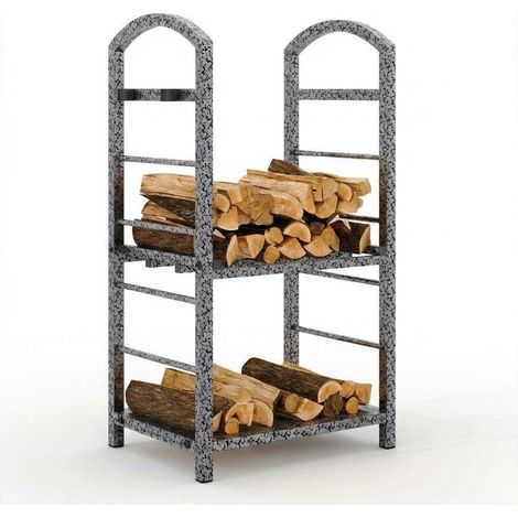 Support bûche métal forgé finition argent rangement bois cheminée intérieur extérieur décoration (1/5)