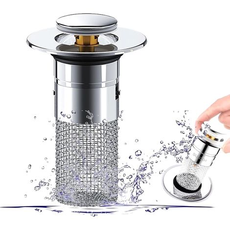 Filtro para lavamanos a prueba de insectos, olores y obstrucciones, con diseño de botón pulsador 1 tapón de desagüe para lavabo de inserción. (1/5)