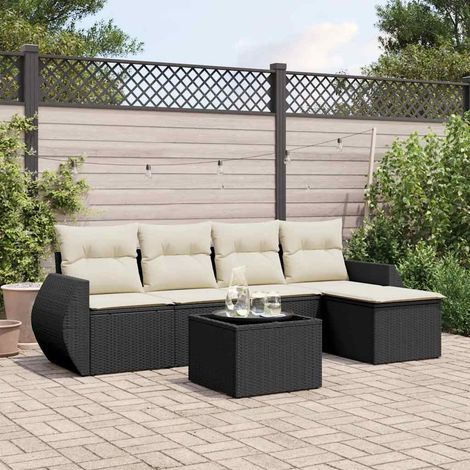 Set de sofás de jardín 6 piezas y cojines ratán sintético negro vidaXL (1/3)
