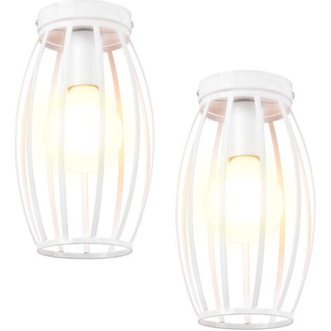 royaluxe- 2PCS Plafonnier En Fer Métallique Lampe De Plafond Vintage Moderne Luminaire Plafonnier D'Intérieur Blanc Rétro, Pour Salon, Chambre À Coucher (1/5)