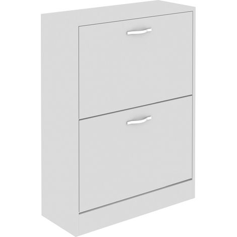 Home Discount – Meuble à chaussures 2 tiroirs blanc – Dimensions H 80 x L 60 x P 24 cm – Poignées en acier inoxydable – Rangement compact pour entrée (1/5)