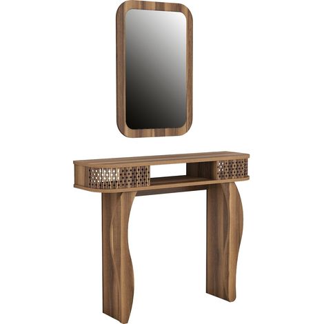 Ensemble console fixe bois noyer avec miroir Dolly 105cm (1/5)