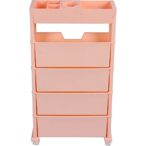 Étagère à livres mobile polyvalente, grande capacité, multi-étagères, rangement déplaçable pour salle de classe et chambre, rose (1/5)