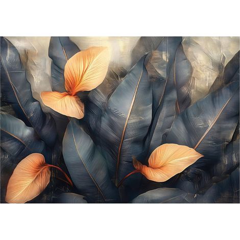 Papier peint panoramique feuilles béton nature intissé 150x105 cm mural salon chambre petit format (1/5)