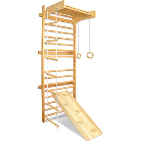 AUFUN Espalier en bois mur d'escalade mur d'escalade fitness mur de gymnastique avec accessoires de montage, pour enfants et adultes (1/5)
