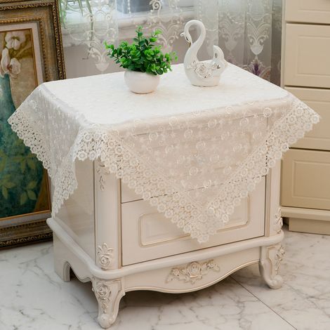 Nappe de chevet carrée, housse de table de chevet, coussin anti-poussière (1 pièce, fil de riz dentelle 588)