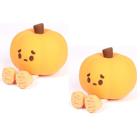 Lampe en citrouille veilleuse rechargeable d'Halloween accessoires et décorations de décoration de scène 2pcs Silicone Jaune (1/5)