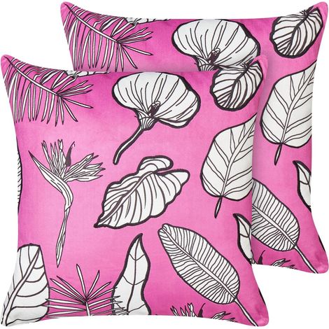 Set of 2 Decorative Cushions MALVA Velvet 45 x 45 cm Pink Floral Pattern (1/5)