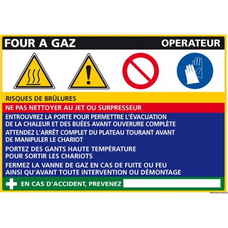 Panneau Fiche de Poste Four à Gaz (C0841) - Adhésif - 300 x 210 mm