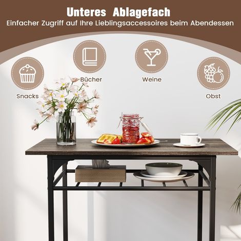 3-teiliges Esszimmer-Set, Holztisch und 2 Stühle, Grau