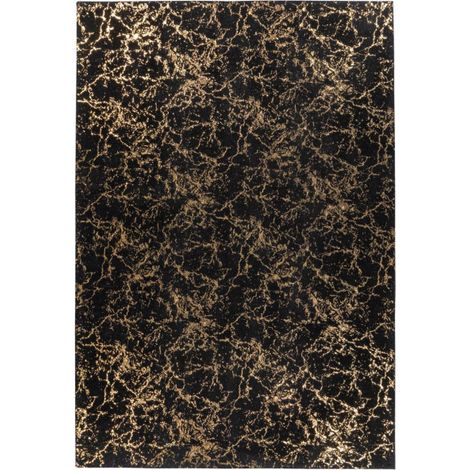 Tapis Marbré à Poils Longs "Bijou" Noir & Or 80 x 150 cm (1/4)