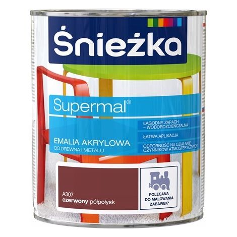 Émail acrylique Supermal pour bois et métal A307 rouge semi-brillant 0,8 L (1/2)