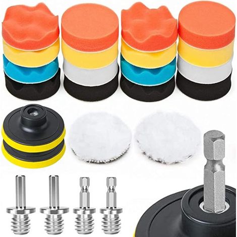 Confezione combinata di tamponi per lucidatura da 80 mm, kit spugna per lucidatura per trapano M14, levigatura e lucidatura per auto, lucidatrice a doppia azione RO/DA (1/4)