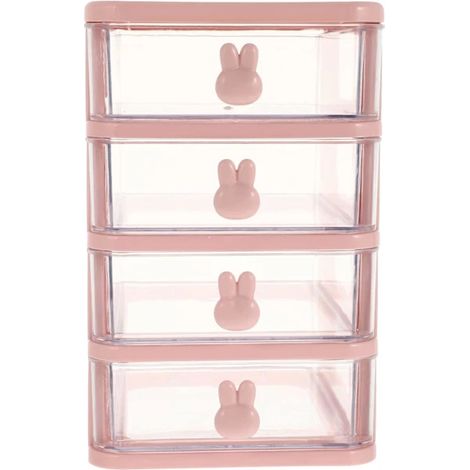 Boîte de rangement en plastique, 21 x 17 cm, 4 niveaux, multifonctionnelle, avec tiroirs, rose. (1/5)