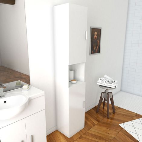 meuble colonne pour salle de bains 35x30x182 cm - blanc laqué - thrifty 35 (1/4)