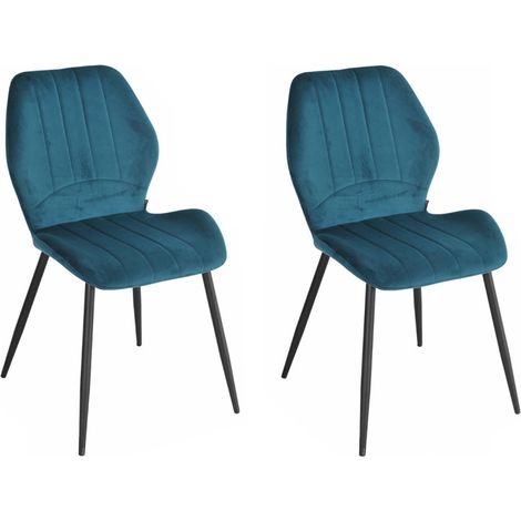 Lot 2 chaises en velours bleu canard pieds métal noir - EMILIO 2 (1/5)