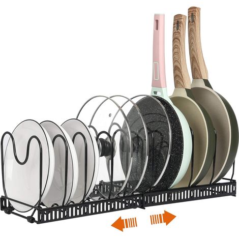 Estante extensible para sartenes para armarios, 10 compartimentos ajustables (negro, 10) (1/5)