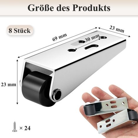 Set mit 8 kleinen, festen Rollen mit Metallplatte – 23 mm – Geräuschlose Lenkrollen für Möbel, Schränke, Tische (1/5)